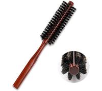 Xuxinsheng Spazzola rotonda per criniera di cinghiale, piccola spazzola rotonda portatile, manico ergonomico in legno naturale, mini spazzola rotonda per asciugare i capelli
