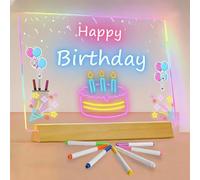 XUXLEKK LED Note Board with Colors, 30x20 cm Lavagna a LED con Penna a 7 Colori, Lavagnetta in Acrilico,Bacheca Messaggi LEDs Cancellabile,Lavagna LEDAcrilico Regalo per Bambini Adulti (Base in Legno)