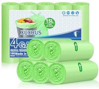 XUXRUS Sacchetti Cestino Ufficio 15L Verdi, Sacchetti Spazzatura, 100Pz