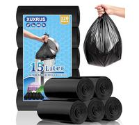 XUXRUS Sacchetti per la spazzatura, 15 l, neri, resistenti agli strappi, per bagno, WC e cucina, 120 pezzi