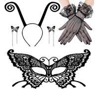Xuxuejing Cerchietto per antenna a farfalla con maschera in pizzo per feste di Halloween, cosplay, ali di farfalla, accessorio per costume - nero