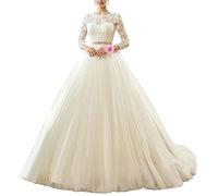 XUYUDITA Abito da Sposa in Raso Con Scollo a V e Maniche Lunghe - Bianco1-36