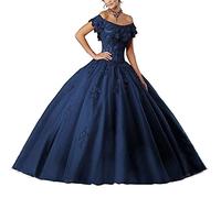XUYUDITA Abito Quinceanera da Donna con Scollo a Cuore e Spalle Scoperte Navy blu-46 Plus