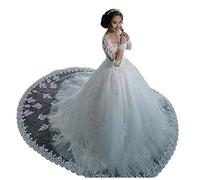 XUYUDITA Manica Lunga A-Line Abiti da Sposa per la Sposa Tulle Appliques Perline Pizzo Abiti da Sposa Bianco-38