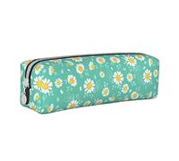 XUZHANG La margherita sveglia fiorisce il verde floreale, Astuccio per matite Astuccio per penne Astuccio per matite in pelle portatile con astuccio cosmetico con cerniera