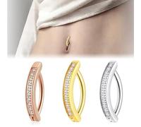 XUZOPIM 14G Belly Button Clicker Rings For Women Stainless Steel Cubic Zirconia Opal Heart Rings Belly Button Reverse Curved Piercing Jewelry