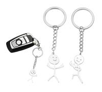 XUZOPIM 2 Pcs Dito Medio Middle Finger Keychain, Funny Smiley Face Keychain, Cute Gadgets, Couple Pendant Gift Keyring Silver