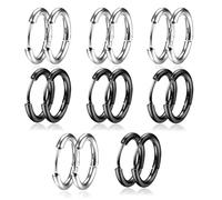 XUZOPIM 8 Pairs Of Stainless Steel Earrings For Men And Women Small Surgical Hoop Earrings For Men Hypoallergenic And Lightweight Silver Earrings Women And Nero 8-14 Mm