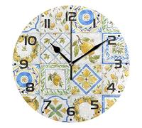 XVBCDFG Acquerello Limoni Sicilia Ornamento Marocco Orologio Da Parete Senza Ticking Silenzioso Soggiorno Orologi Cucina Ufficio Camera Da Letto Decorativo A Batteria Quarzo Grande 25,4 cm