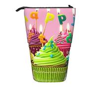 XVBCDFG Astuccio colorato con stampa di cupcake di buon compleanno, portamatite telescopico, grazioso astuccio per matite pop up, borsa per cosmetici per donne e uomini, Come mostrato, Taglia unica,