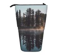XVBCDFG Astuccio per matite con alberi che riflettono su un lago, resistente, astuccio da viaggio, borsa portaoggetti per lavoro e ufficio, Come mostrato, Taglia unica, Zaino per la scuola