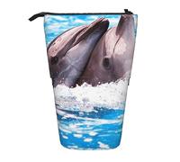 XVBCDFG Astuccio per matite con due delfini nell'acqua, resistente, con supporto verticale, da viaggio, per lavoro, ufficio, Come mostrato, Taglia unica, Zaino per la scuola