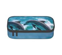 XVBCDFG Astuccio per matite con stampa delfini nel mare, astuccio per penne artistiche, grande capacità, perfetto per lavoro e viaggio, Come nella foto, Taglia unica, Astuccio