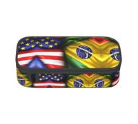 XVBCDFG Astuccio per matite con stampa di bandiere americane e brasiliane, penne artistiche, grande capacità, perfetto per lavoro e viaggio, Come nella foto, Taglia unica, Astuccio