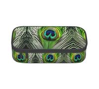 XVBCDFG Astuccio per matite con stampa di piume di pavone verde, grande capacità, organizer per cancelleria estetica con cerniera, Come nella foto, Taglia unica, Astuccio