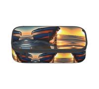 XVBCDFG Astuccio per matite con stampa nautica con barca e spiaggia all'alba - astuccio per matite per artisti, grande capacità, perfetto per lavoro e viaggio, Come nella foto, Taglia unica, Astuccio