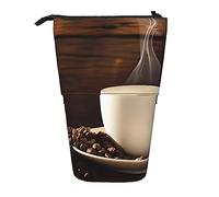 XVBCDFG Astuccio per matite con tazza di caffè e chicchi di caffè, astuccio per matite con supporto telescopico, astuccio per trucchi per ufficio, Come mostrato, Taglia unica, Astuccio per matite