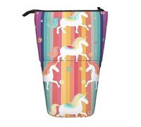 XVBCDFG Astuccio portamatite retrattile con stampa a righe colorate con unicorni su strisce colorate, organizer per penne, cosmetici, per ufficio, adolescenti, regalo per le vacanze, Come mostrato,