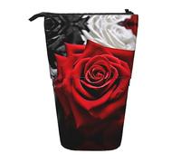 XVBCDFG Astuccio portamatite retrattile, con stampa di rose nere, bianche e rosse, organizer portapenne, borsa per cosmetici, per ufficio, adolescenti, regalo per le vacanze, Come mostrato, Taglia