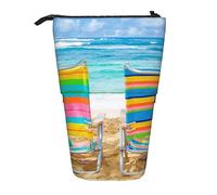 XVBCDFG Astuccio portamatite telescopico con stampa di Sedie al mare blu e cielo con stampa di un simpatico astuccio per matite pop-up per cosmetici per donne e uomini, Come mostrato, Taglia unica,