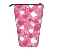XVBCDFG Astuccio telescopico con bandiera del Regno Unito con cuori, astuccio portapenne con cerniera, Come mostrato, Taglia unica, Zaino per la scuola