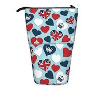 XVBCDFG Astuccio telescopico con bandiera del Regno Unito con cuori, astuccio portapenne con cerniera, Come mostrato, Taglia unica, Zaino per la scuola