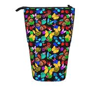 XVBCDFG Astuccio telescopico con farfalle colorate tropicali, astuccio per cancelleria, portapenne con cerniera, Come mostrato, Taglia unica, Zaino per la scuola
