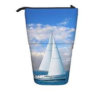 XVBCDFG Astuccio telescopico con stampa di barca bianca sul mare blu, portapenne pop-up con cerniera per ufficio, Come mostrato, Taglia unica, Astuccio per matite
