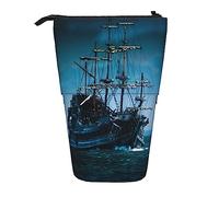 XVBCDFG Astuccio telescopico con stampa di nave sull'oceano blu, portapenne pop-up con cerniera per ufficio, Come mostrato, Taglia unica, Astuccio per matite