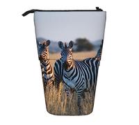 XVBCDFG Astuccio telescopico con stampa Morning Glory viola, astuccio per cancelleria, portapenne telescopico, portapenne pop up, per ufficio, lavoro, vacanze, regalo, Zebre sul campo di erba, Taglia