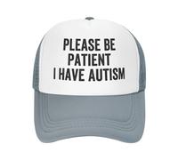 XVBCDFG Cappello da camionista con scritta in inglese "Please Be Patient I Have Autism Mesh Trucker Hat Women Baseball Cap Men Golf Regolabile Snapback Hat Nero, grigio, Taglia unica