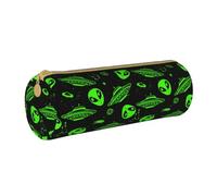 XVBCDFG Carino Baby Fox Astuccio in pelle con cerniera per penne, trucchi, cosmetici, cancelleria per scuola, lavoro, ufficio, Stella Aliena Ufo Verde, Taglia unica, Astuccio