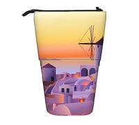 XVBCDFG Grecia Island Sunset Paesaggio Stampato Astuccio Stand Up Pencil Pouch Telescopico Portapenne Astuccio Cancelleria Organizer Makeup Bag con Chiusura a Cerniera, Come mostrato, Taglia unica,