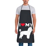 XVBCDFG Grembiule da cuoco unisex con scritta "I Love My Poodle", colore: nero, regolabile, impermeabile, confezione unica, bianco, Taglia unica