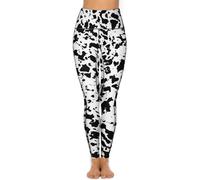 XVBCDFG Leggings da yoga da donna con teschi di Halloween, pantaloni da yoga con tasca a vita alta, controllo della pancia, pantaloni elasticizzati per allenamento, Stampa mucca maculata bianca nera,