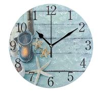 XVBCDFG Orologio da parete in stile estivo, stella marina e barca, design classico per esterni/design con orologio silenzioso senza ticchettio, adatto per giardino, cucina, soggiorno, bagno, camera da