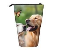 XVBCDFG Portapenne telescopico in piedi con cane dorato con stampa di farfalle, astuccio per cancelleria, trucchi e cosmetici, Come mostrato, Taglia unica, Astuccio per matite