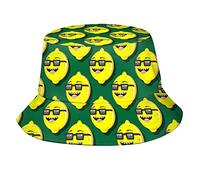 XVBCDFG Sorriso Frutta e Verdura Secchio Cappello Pescatore Cappello Spiaggia Viaggio Sun Hat Outdoor Cap per Unisex Uomini Donne, Limone Con Bicchieri, Etichettalia unica