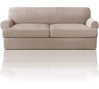 XVBVS Copridivano Elasticizzato con 2 Fodere per Cuscino del Sedile a T Individuali, Fodere per Divani in Morbido Poliestere Sofa Cover Antiscivolo Protezione per Mobili per Soggiorno