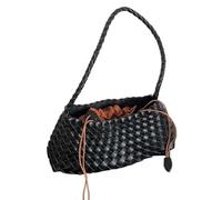 XVDRFSD Borsa Intrecciata Donna Borsa da donna in PU intrecciata a mano, borsa a secchiello a forma di barca a vela con cesto di verdure, borsa a tracolla casual da vacanza(Black)