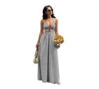 XVDRFSD Vestito Donna Elegante Abito da Spiaggia A Righe con Scollo A V Profondo Stile Estivo. Scollo Lungo Senza Maniche Sexy Senza Schienale(Black,L)