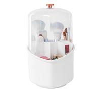 XVHOAB Porta del pennello per trucco con polvere a prova di polvere trasparente a 360 ° Organizzatore di trucco rotante Organizzatore di vanità forma di cuore con coppa pennello caddy 7 slot rimo