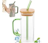 XVHOAB Tumbler con coperchio e paglia quadrata da 400 ml di tazze di bicchieri trasparenti con tazze da bere in vetro resistente al calore per la maniglia per l'ufficio, verde