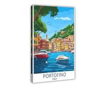 XVHOGAS Portofino, poster su tela con stampa di viaggi in Italia, decorazione artistica da parete per soggiorno e camera da letto, 50 x 75 cm