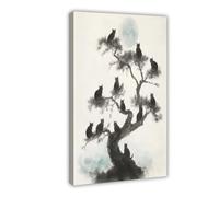 XVHOGAS Poster su tela con gattino nero su un pino sotto la luna al chiaro di luna, decorazione per camera da letto, ufficio, stanza, regalo, 60 x 90 cm