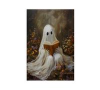 XVHOGAS Poster su tela con scritta in inglese "A Ghost Reading A Book Among Wild Flowers", decorazione per camera da letto, ufficio, camera da letto, regalo, 50 x 75 cm