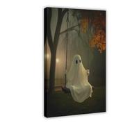 XVHOGAS Poster su tela, motivo: fantasma su un'altalena retrò, decorazione per camera da letto, ufficio, camera da letto, regalo, 20 x 30 cm
