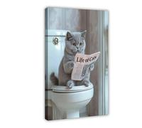 XVHOGAS Stampa artistica da parete con gatto britannico a pelo corto che legge il giornale nella lettiera, decorazione artistica da parete per soggiorno e camera da letto, 40 x 60 cm