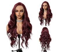 Xvilmaun Parrucca bordeaux capelli umani, parrucche anteriori in pizzo bordeaux | Wazzine rosse da 25 pollici di Wa parrucche lunghe | 13x6 Capelli pre -pizzo pre -pizzicato per donne, vino Glueless