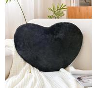 XVTRU Cuscino a forma di cuore, morbido cuscino nero a forma di cuore, grazioso cuscino decorativo in finta pelliccia di coniglio, 32,8 x 24,9 cm, cuscino in peluche a forma di cuore, per divano,